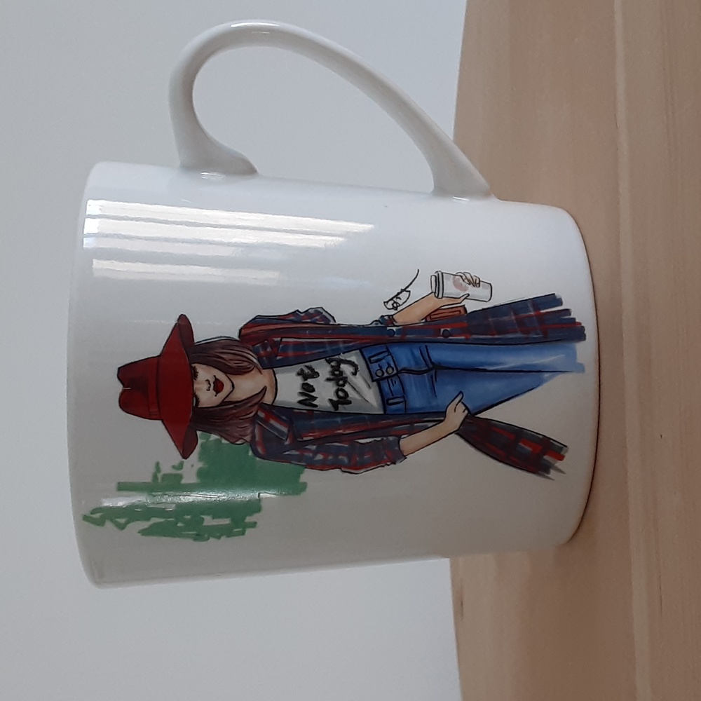NOT TODAY Modern Day Woman in T-Shirt Blue Jeans Red Hat Coffee Mug 20 oz